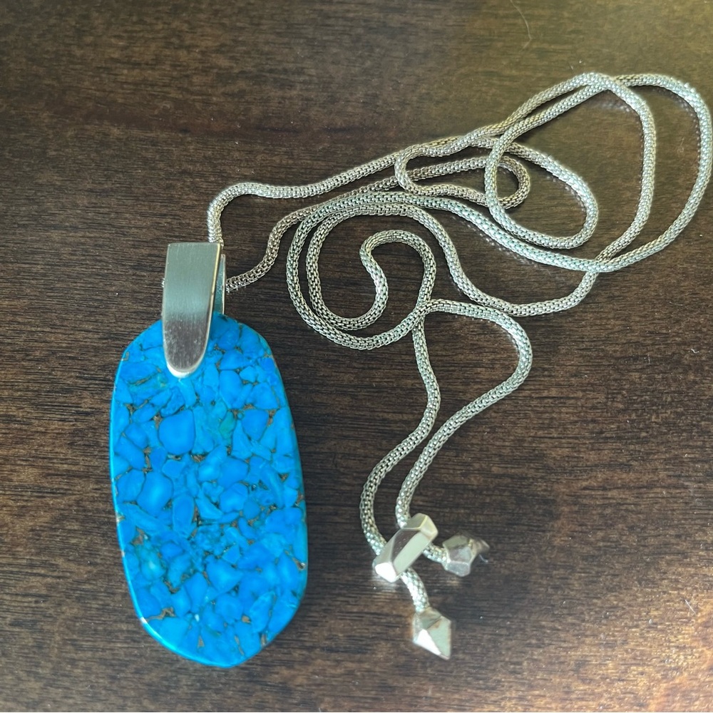 Kendra Scott Inez large turquoise pendant adjustable chain gold tone - Picture 5 of 5
